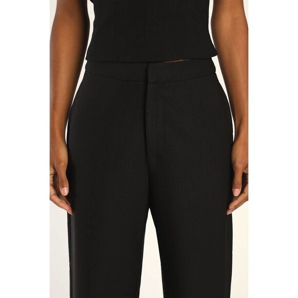 Lulu’s NWT Black Feather Trimmed Straight Leg Pants Size M - Picture 2 of 10